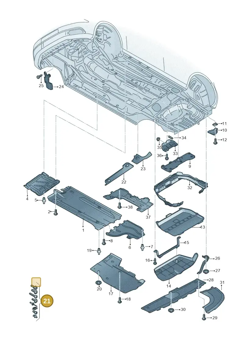 8Y0098646 Audi 1 Set Fixing Parts for Underbody Cladding