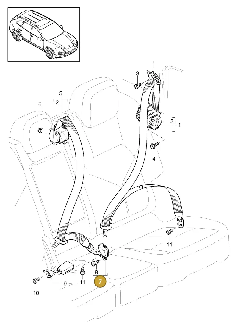95880375400QVZ Porsche Belt Latch (Satin Black QVZ)