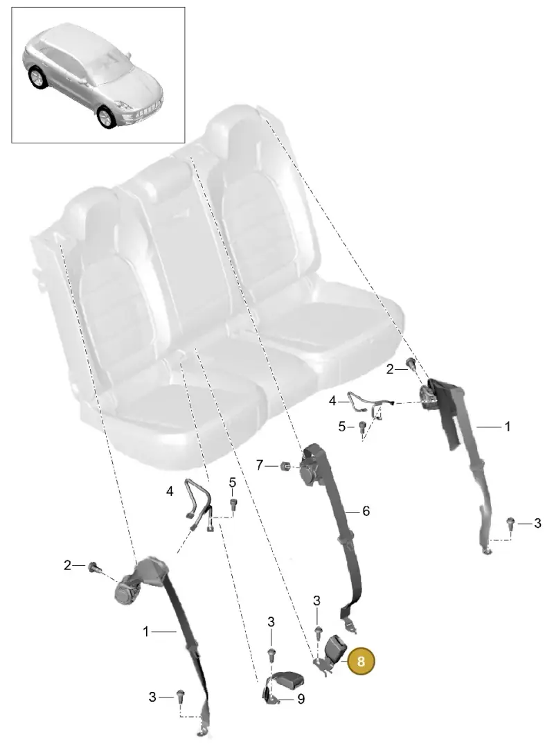 95B857754YLZ Porsche Belt Latch (Satin Black YLZ)