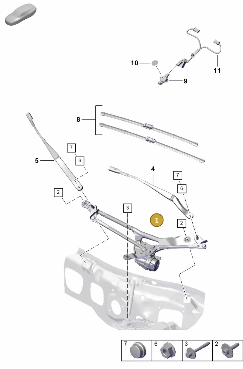 992955023F Porsche Window Wiper Mounting with Wiper Motor