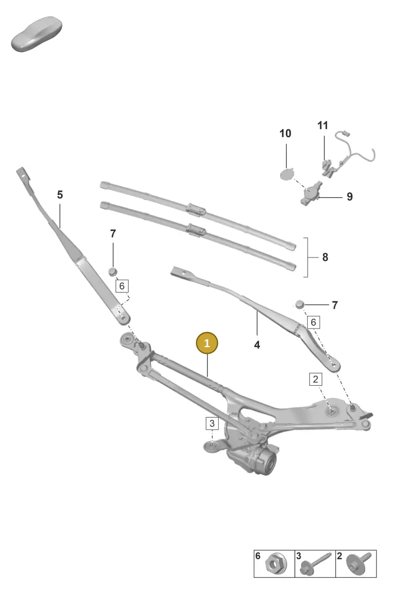 992955024D Porsche Window Wiper Mounting with Wiper Motor