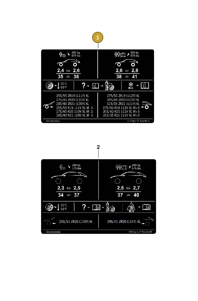 9Y0010000AQ Porsche Data Plate for Tyre Pressure