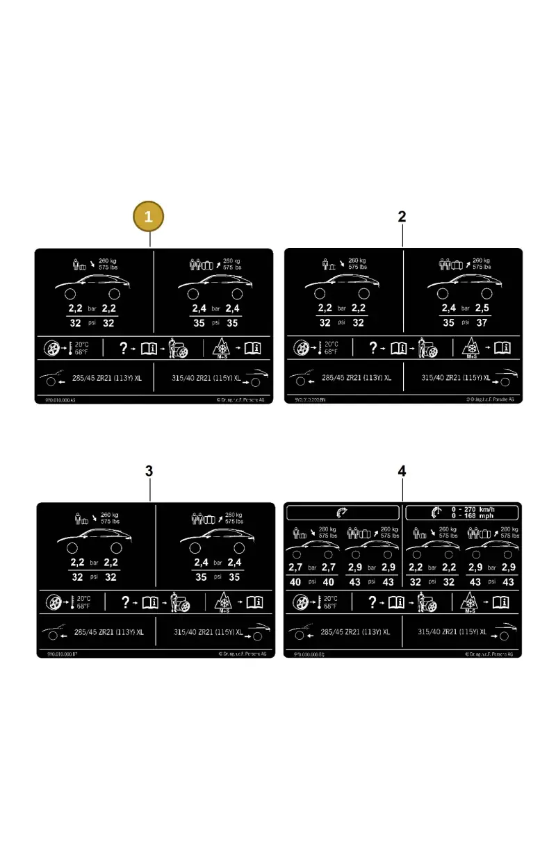 9Y0010000AS Porsche Data Plate for Tyre Pressure