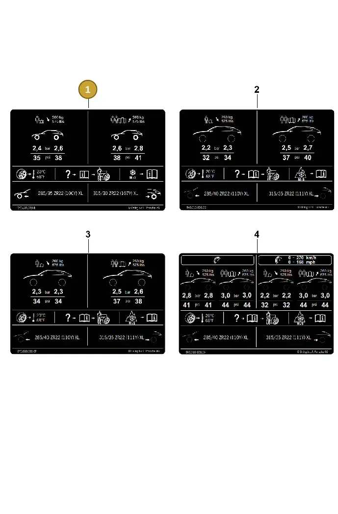 9Y0010000BA Porsche Data Plate for Tyre Pressure
