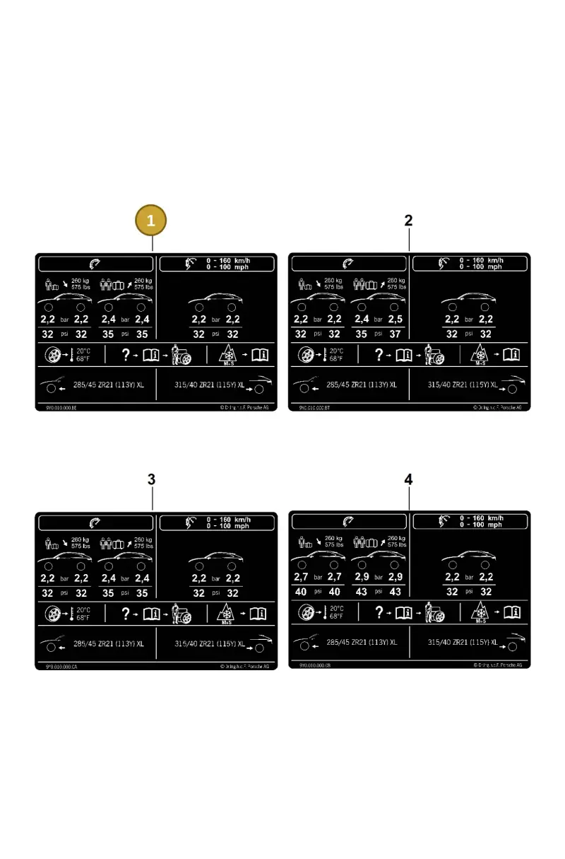 9Y0010000BE Porsche Data Plate for Tyre Pressure