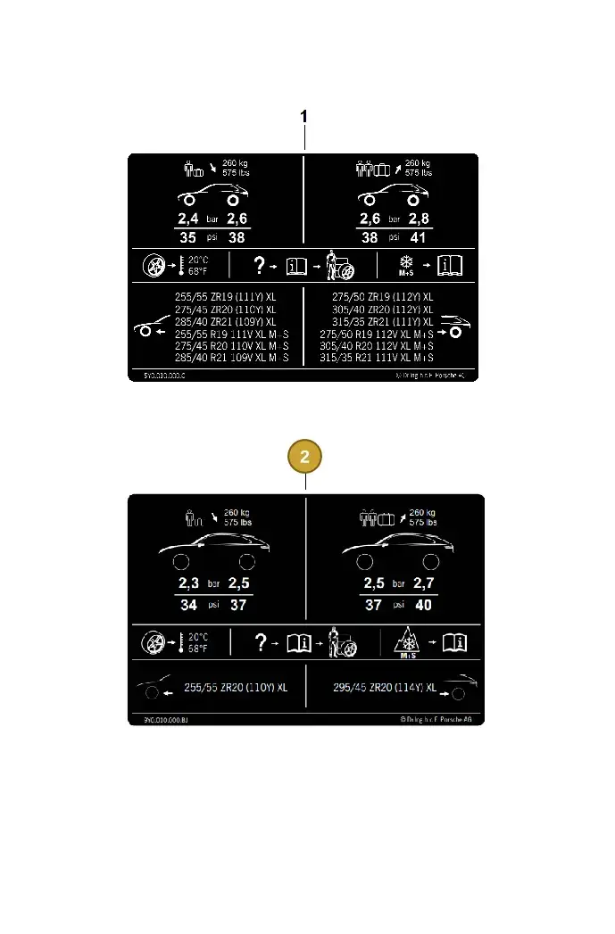 9Y0010000BJ Porsche Data Plate for Tyre Pressure