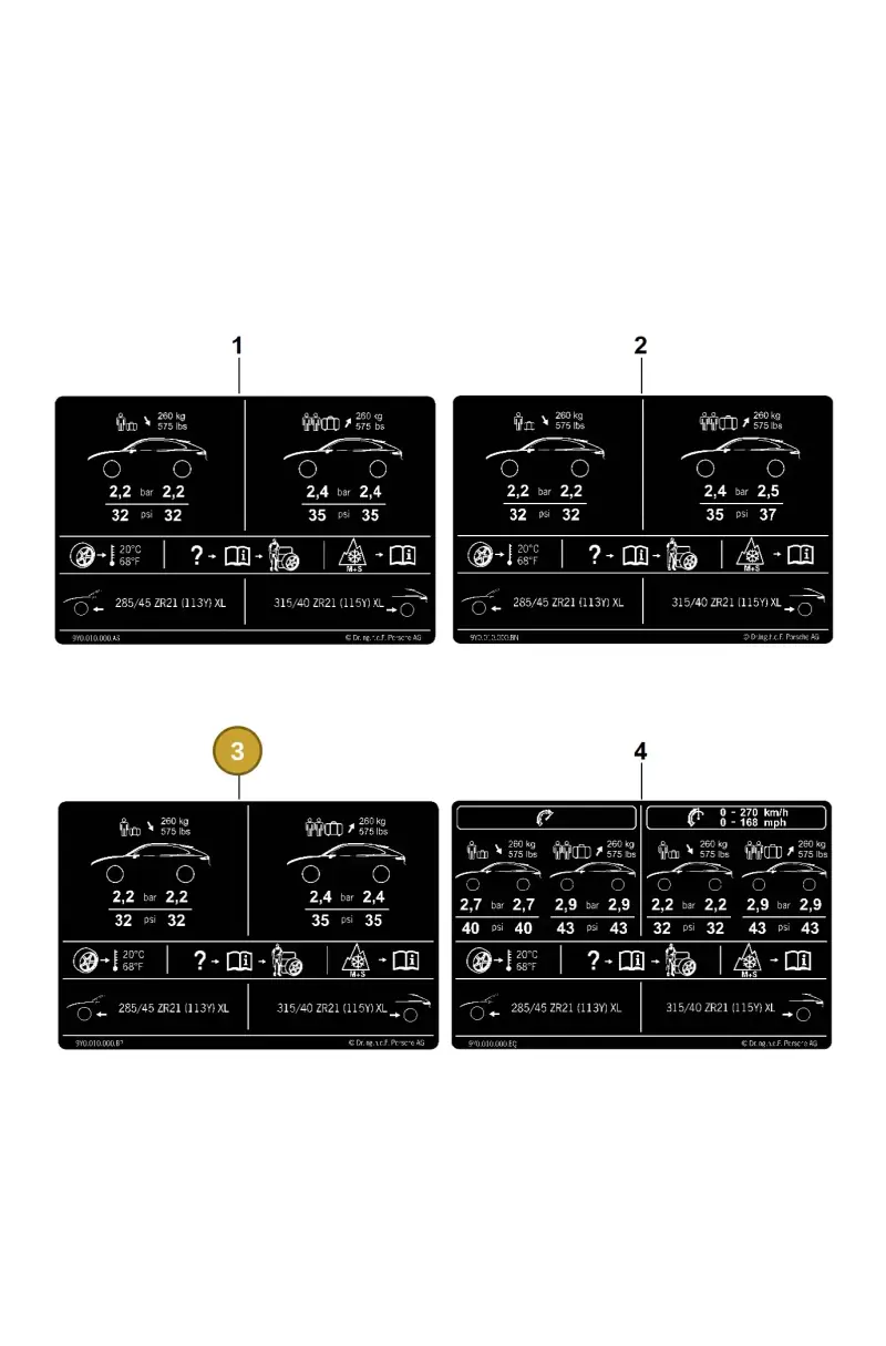 9Y0010000BP Porsche Data Plate for Tyre Pressure