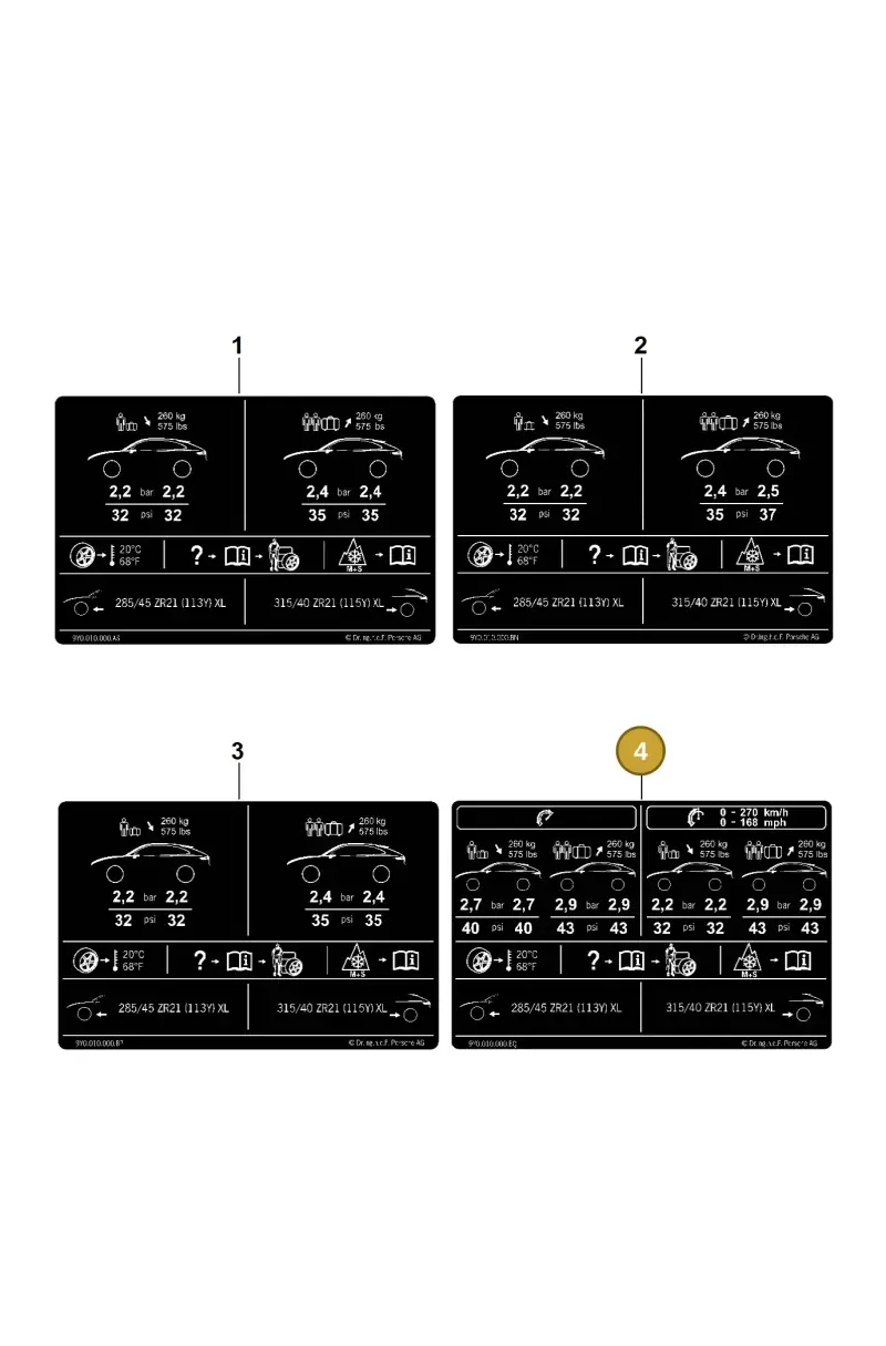 9Y0010000BQ Porsche Data Plate for Tyre Pressure