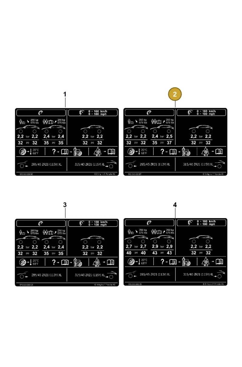 9Y0010000BT Porsche Data Plate for Tyre Pressure