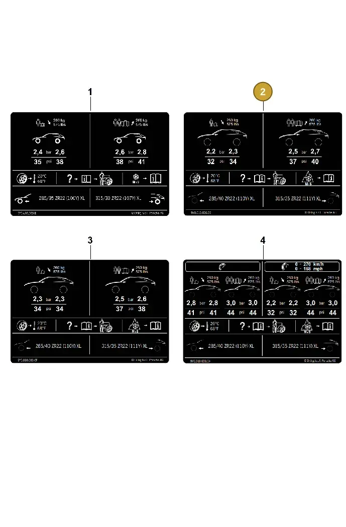 9Y0010000CE Porsche Data Plate for Tyre Pressure