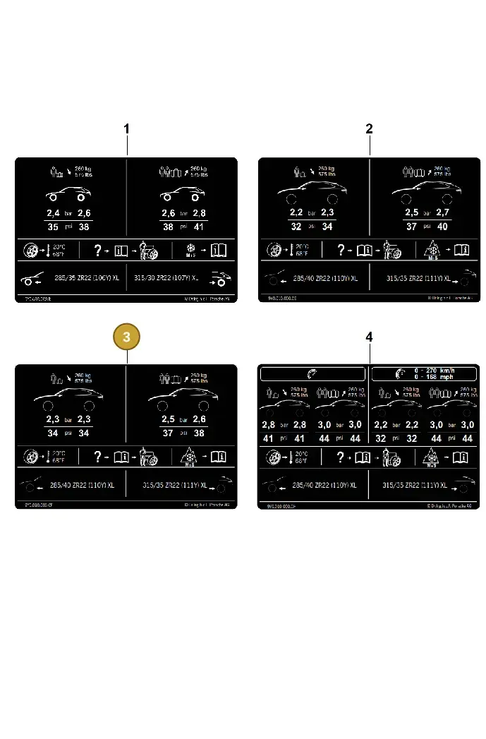 9Y0010000CF Porsche Data Plate for Tyre Pressure