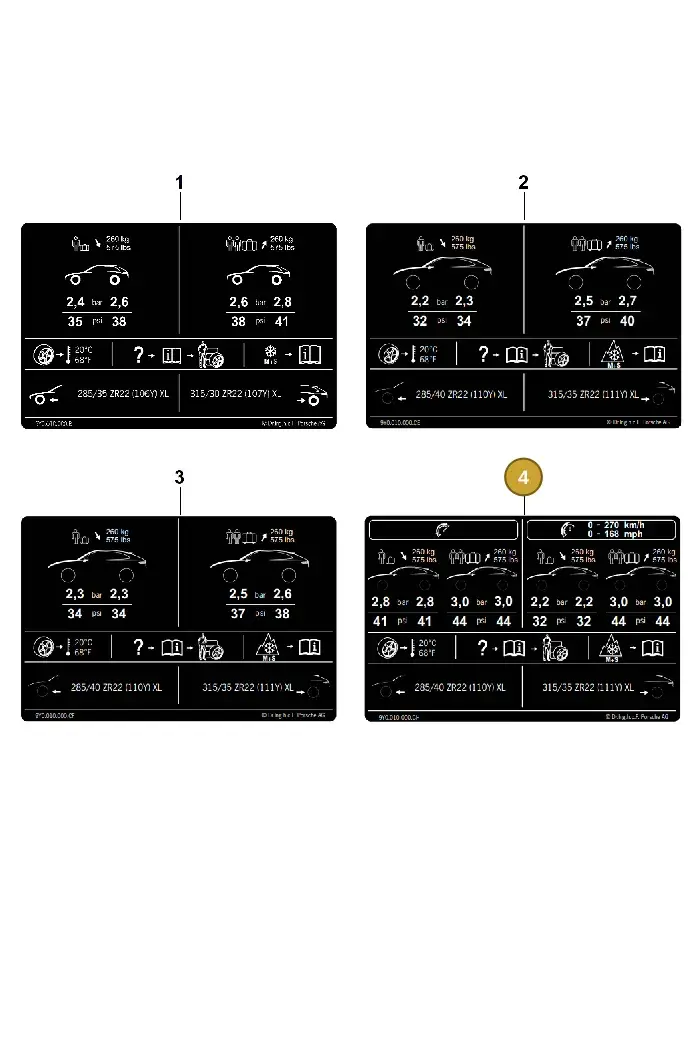 9Y0010000CH Porsche Data Plate for Tyre Pressure