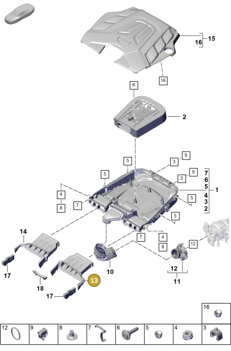 9Y0129509D Porsche Air Guide for Air Cleaner