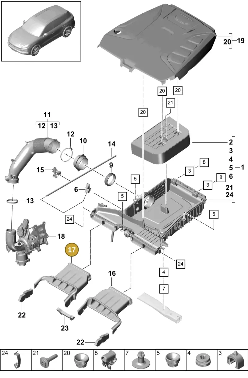 9Y0129510B Porsche Air Guide for Air Cleaner