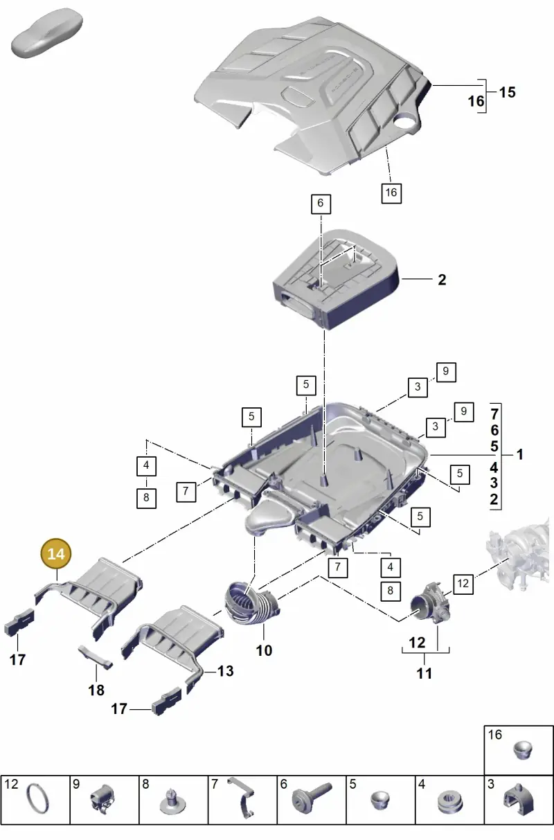 9Y0129510D Porsche Air Guide for Air Cleaner