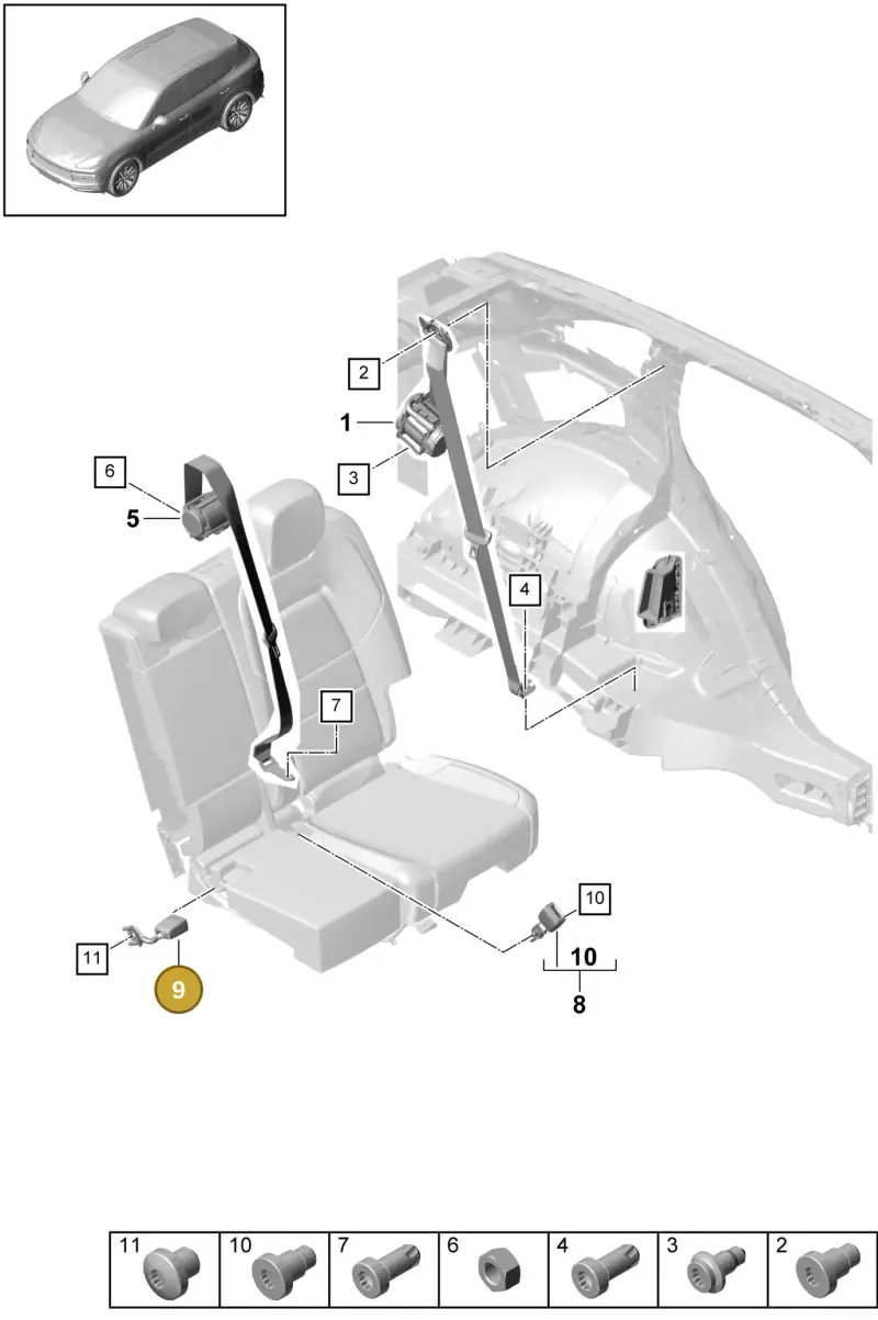 9Y0857740B Porsche Belt Latch