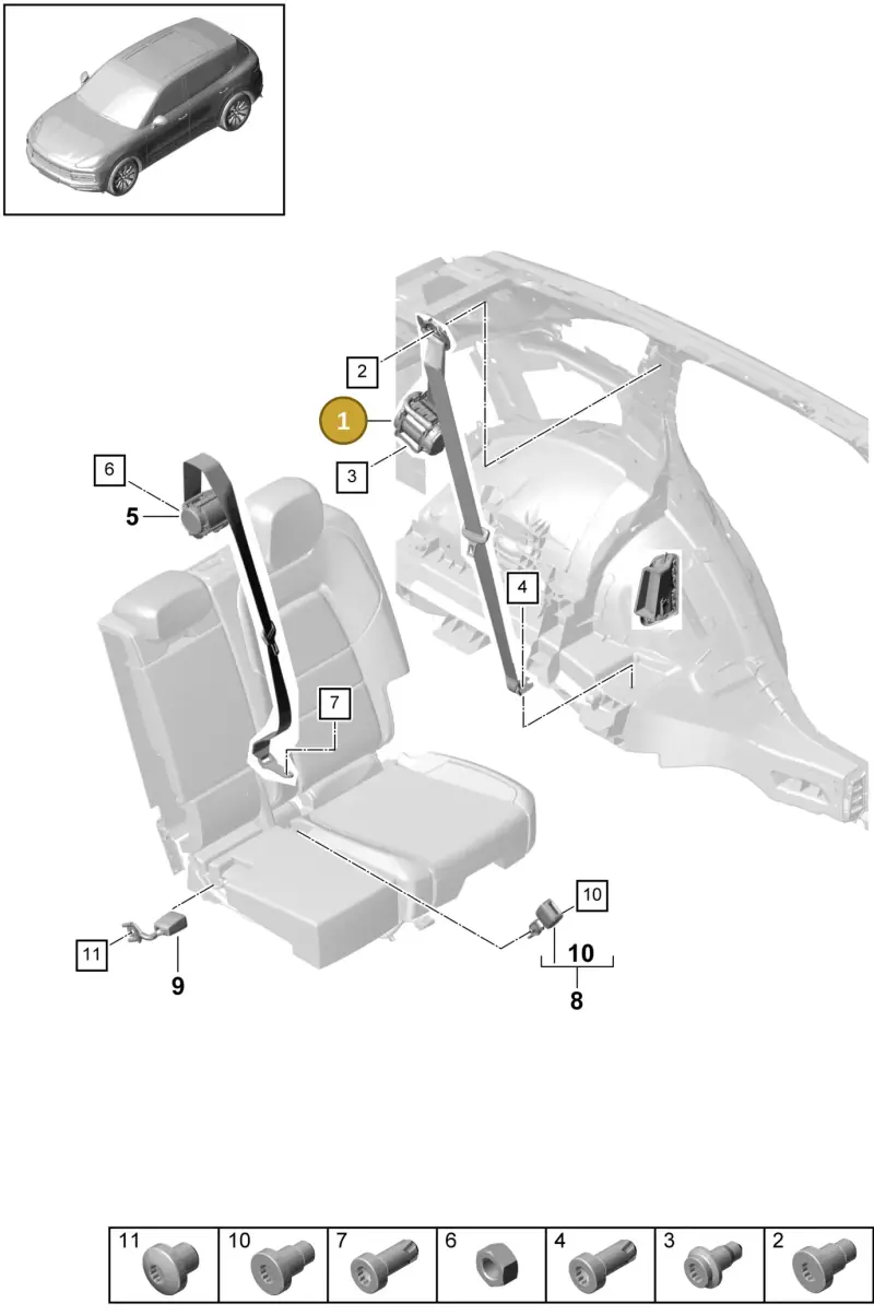 9Y0857806OU6 Porsche Three-Point Safety Belt (Slate Grey OU6)
