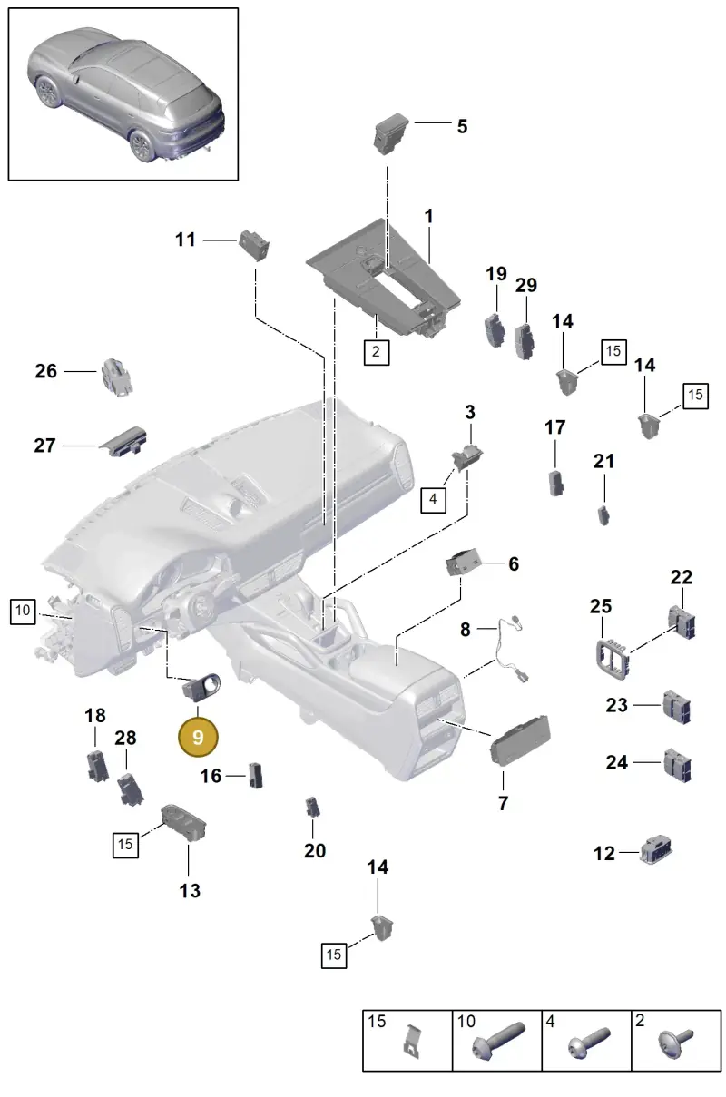 9Y1941209BHTO Porsche Switch for Lighting (Black HTO)