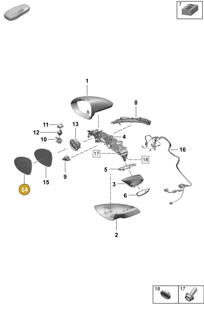 9Y2857521 Porsche Mirror Glass (Convex)