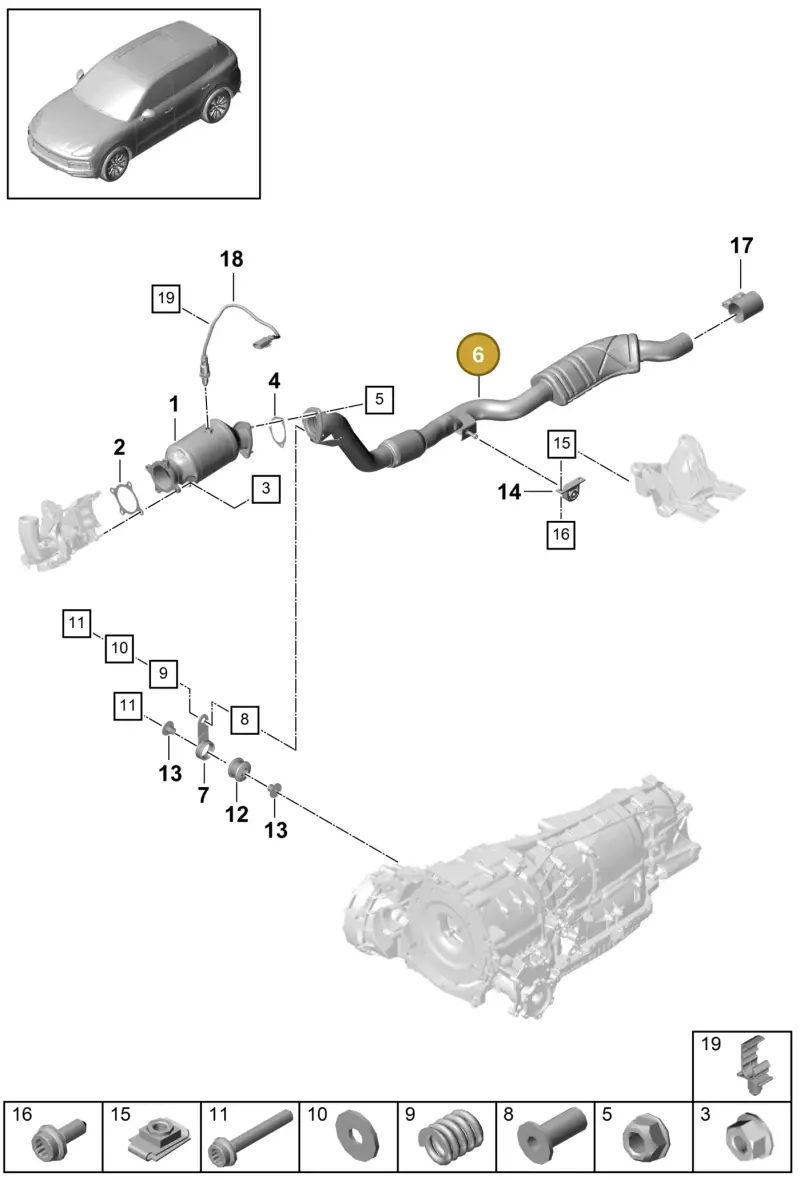 PAB253300A Porsche Exhaust Pipe with Front Silencer