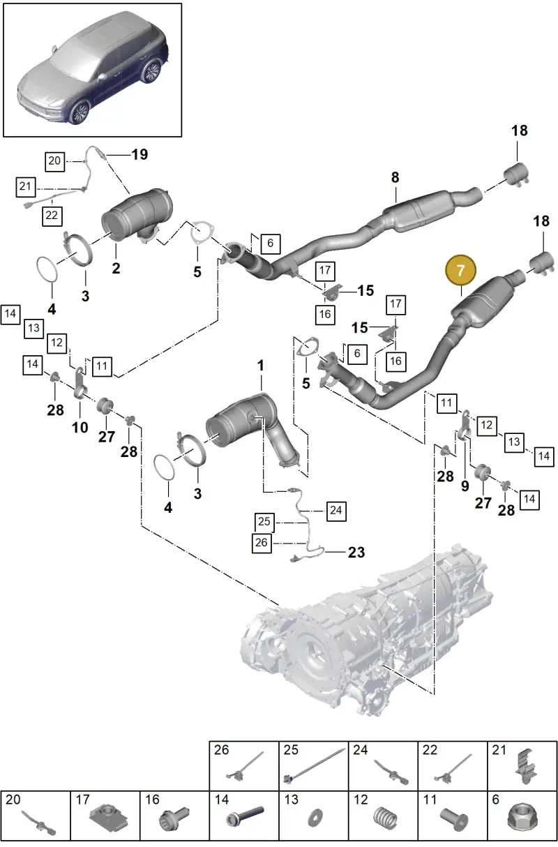 PAB253300C Porsche Exhaust Pipe with Front Silencer