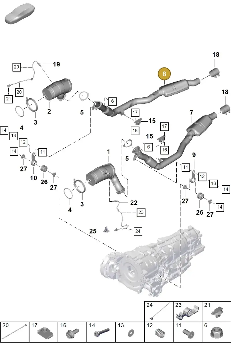 PAB25335000 Porsche Exhaust Pipe with Front Silencer