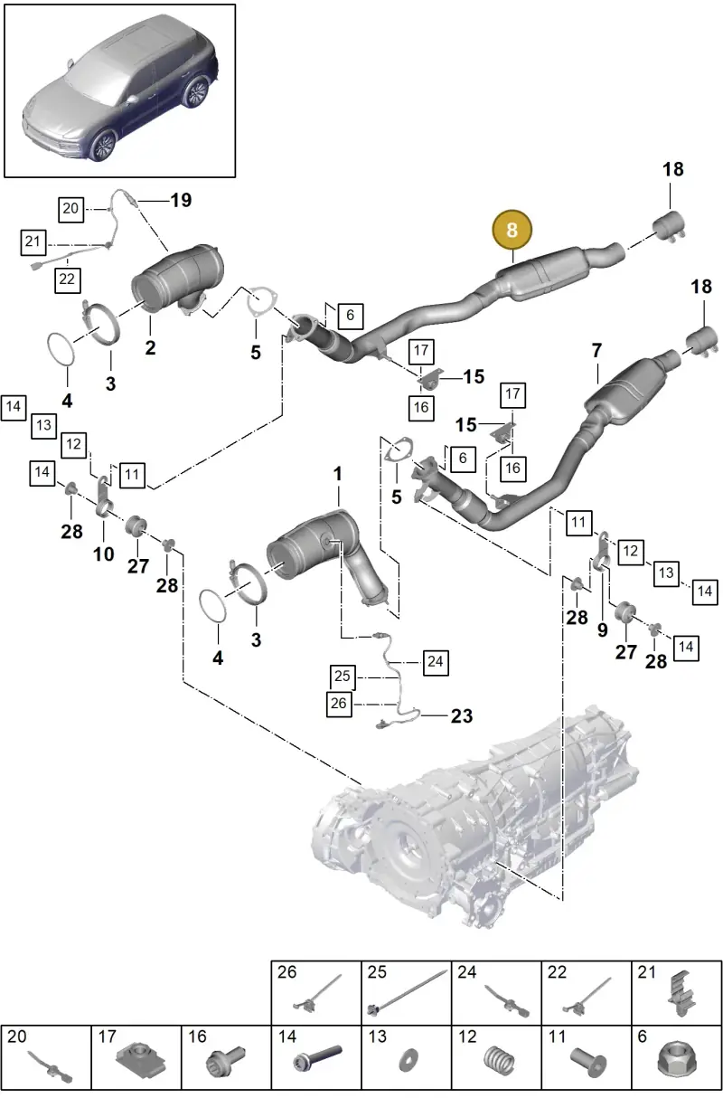 PAB253350A Porsche Exhaust Pipe with Front Silencer