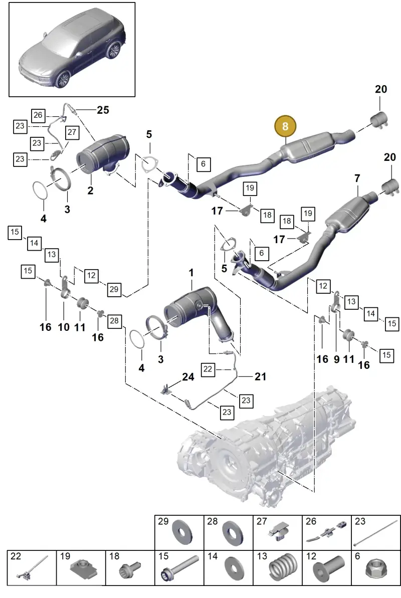 PAB253350B Porsche Exhaust Pipe with Front Silencer