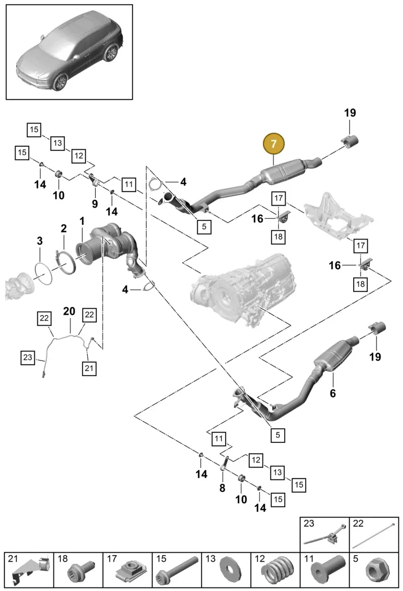 PAB253350C Porsche Exhaust Pipe with Front Silencer