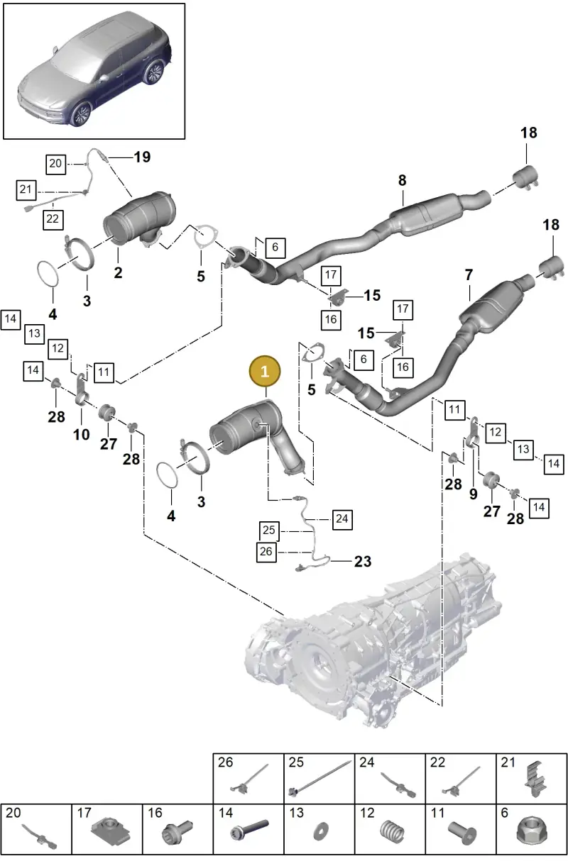 PAB25420000 Porsche Exhaust Pipe with Catalyst