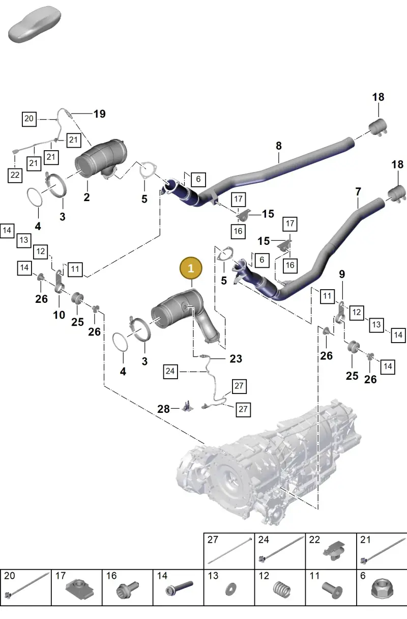 PAB254202X Porsche Exhaust Pipe with Catalyst