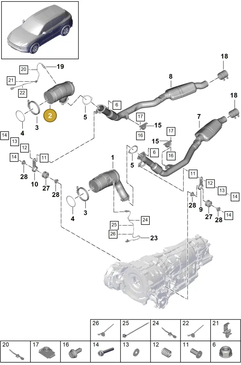 PAB25425210 Porsche Exhaust Pipe with Catalyst