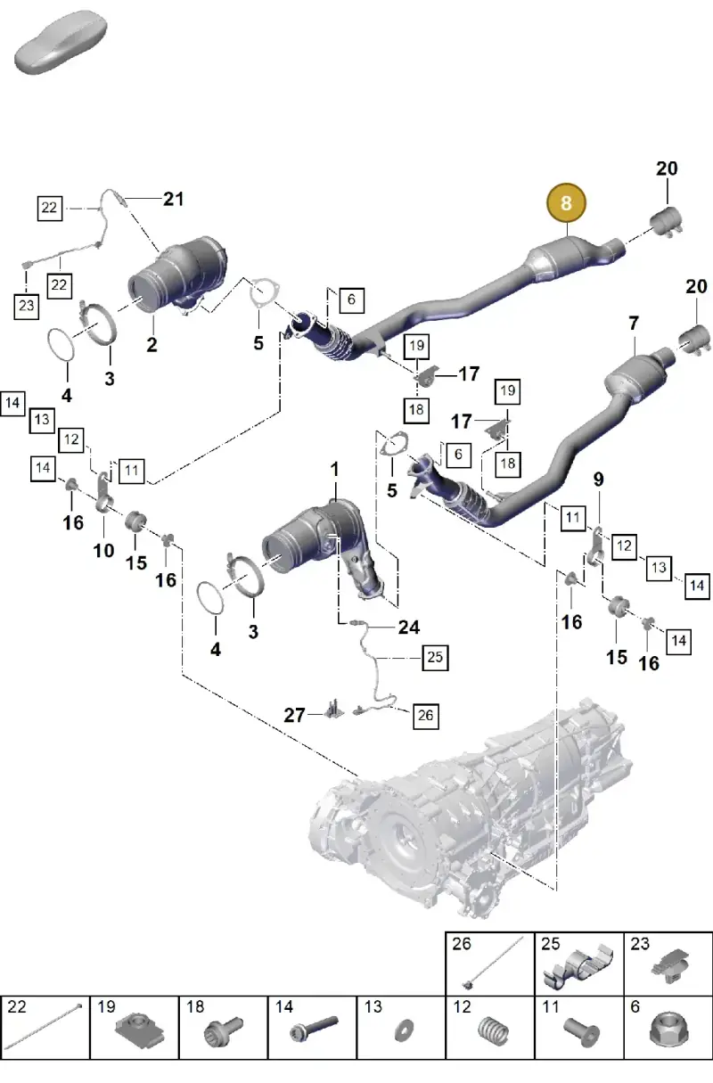 PAB254454 Porsche Exhaust Pipe with Catalyst