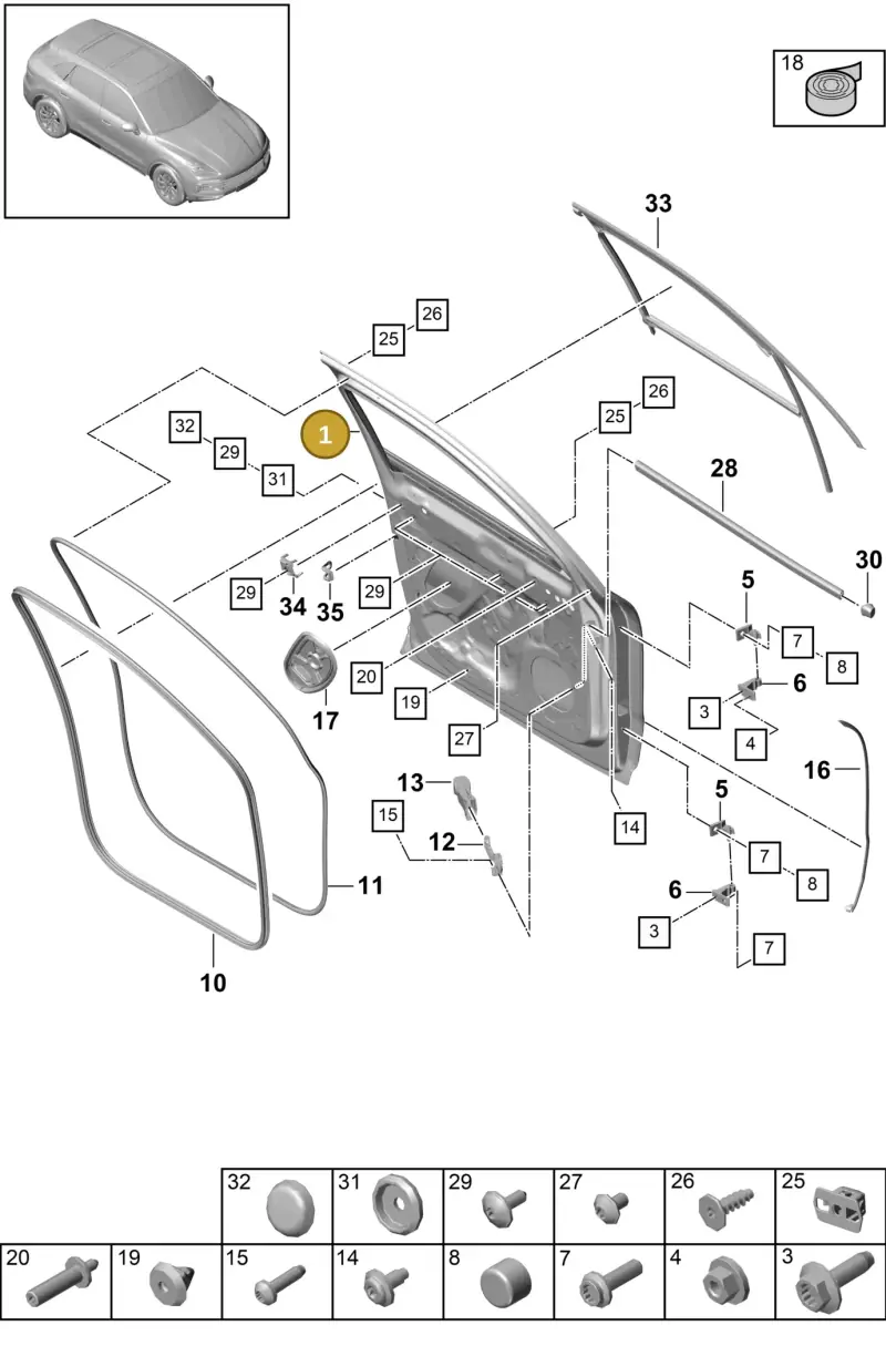 PAB831051AGRV Porsche Door Shell (Primed GRV)