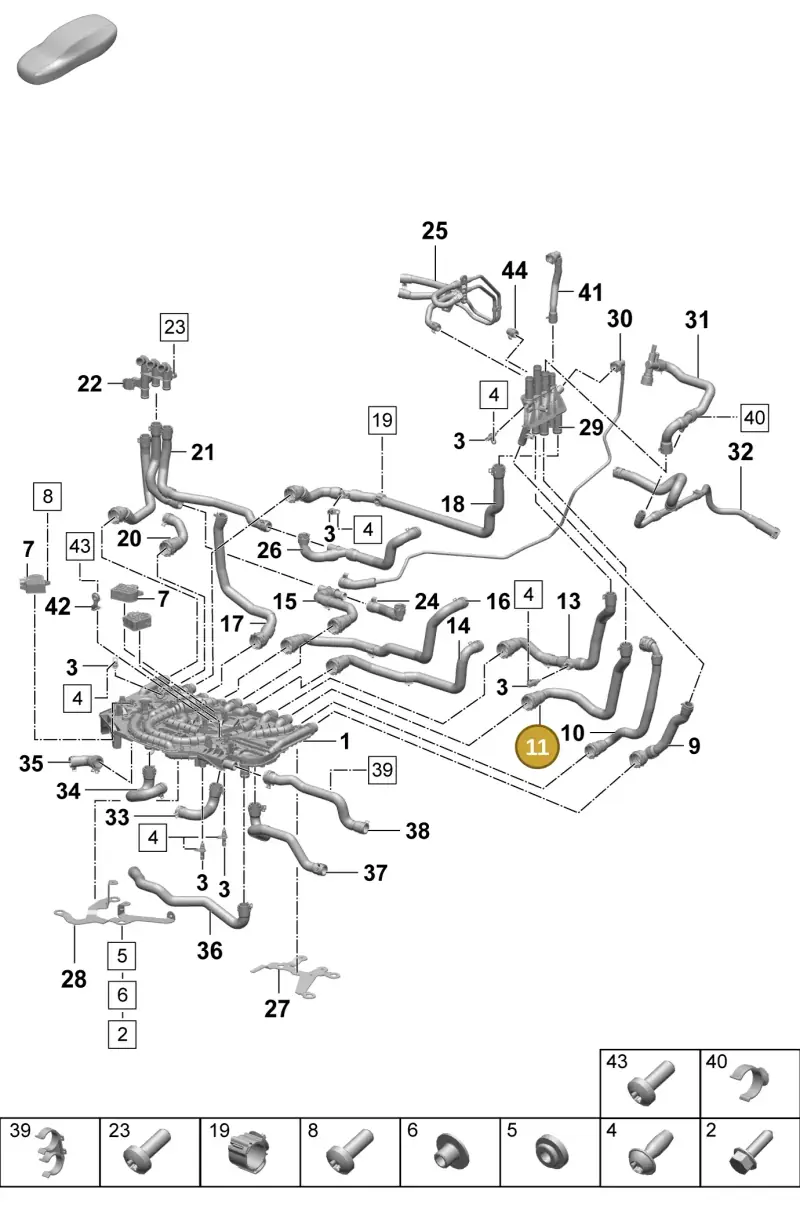 PAD121051 Porsche Coolant Hose with Quick Release Coupling