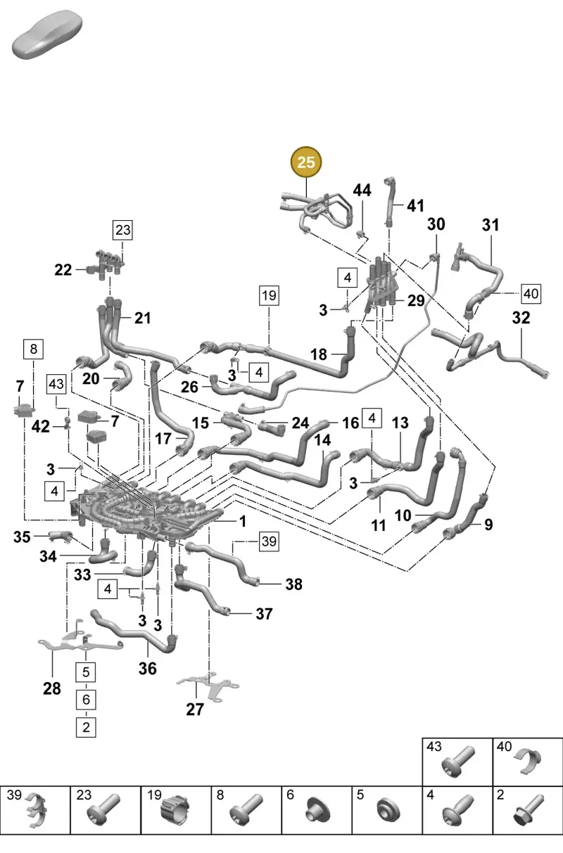 PAD121162 Porsche Coolant Pipe with Coolant Hose