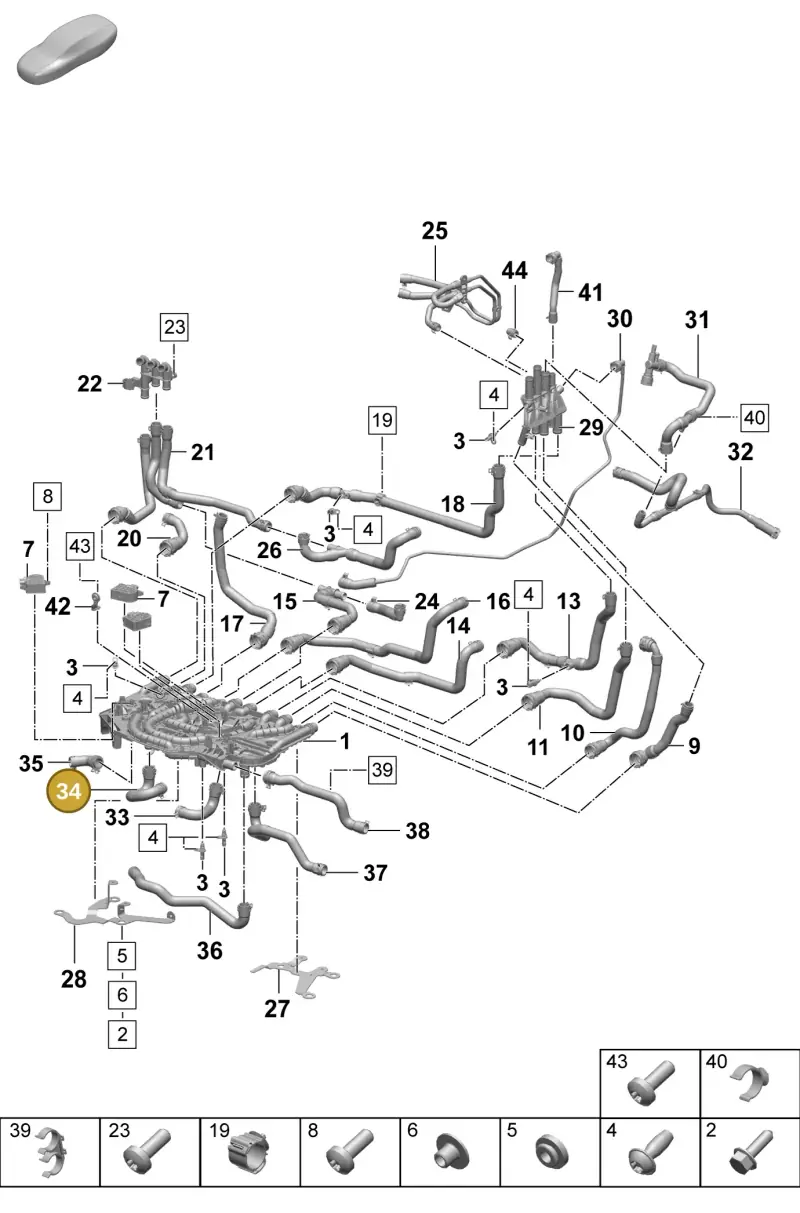 PAD121548 Porsche Coolant Hose with Quick Release Coupling
