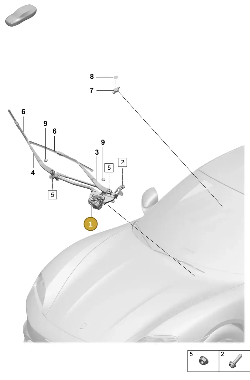 PAD955024 Porsche Window Wiper Mounting with Wiper Motor