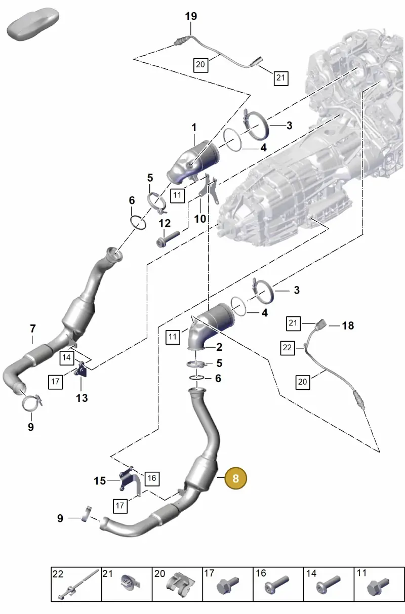 PAE254451X Porsche Exhaust Pipe with Catalyst