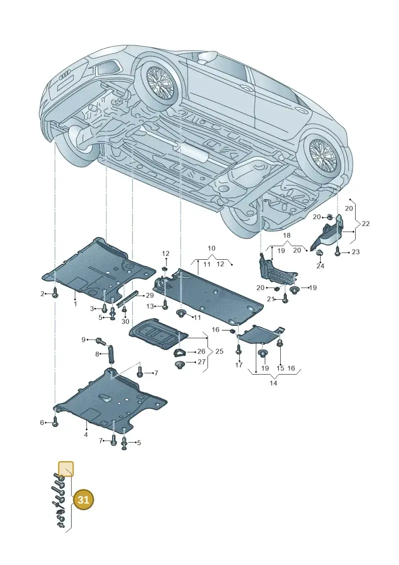 V04017001AB Porsche 1 Set Fixing Parts for Underbody Cladding