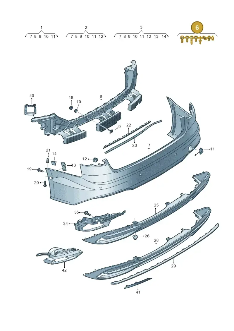 V04017001BQ Porsche 1 Set Fixing Parts for Bumper