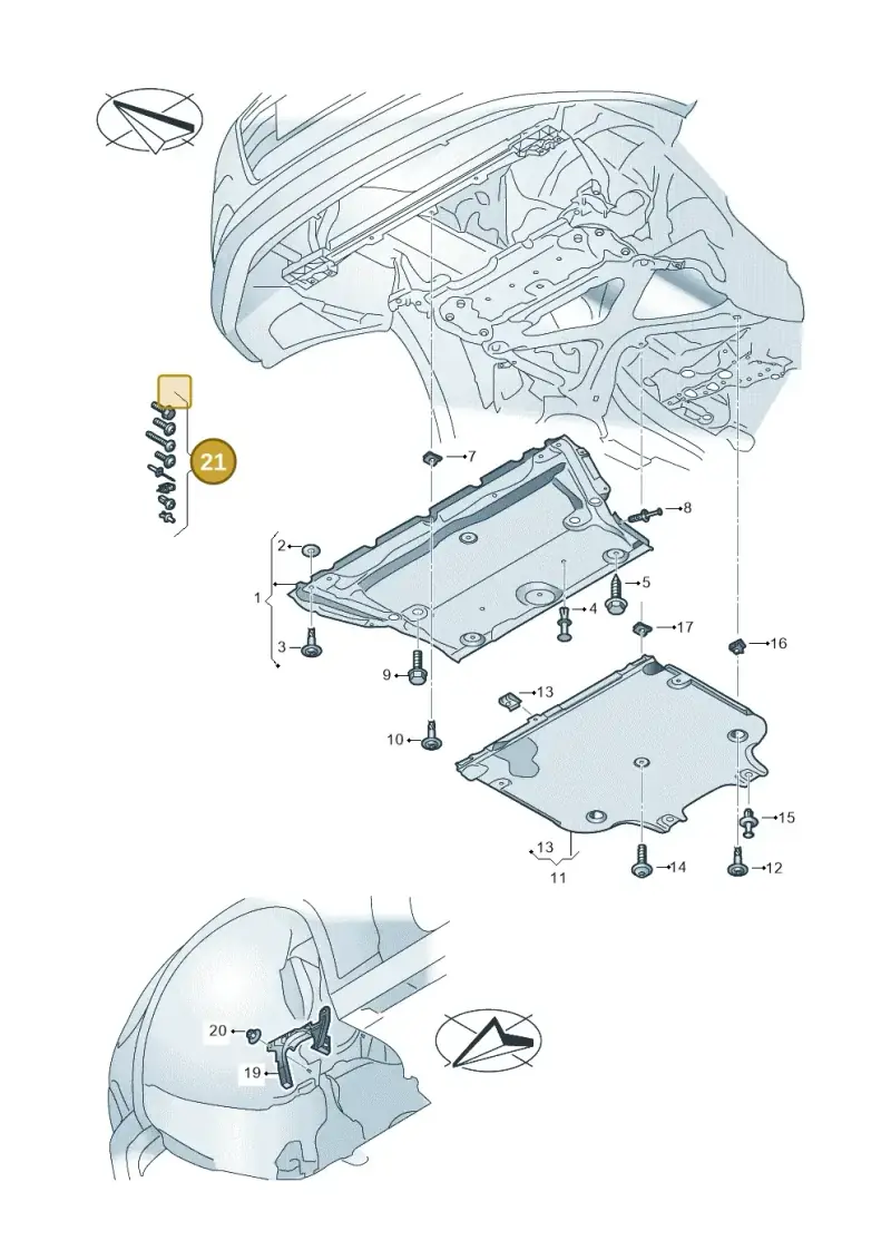 V04017001BT Porsche 1 Set Fixing Parts for Underbody Cladding