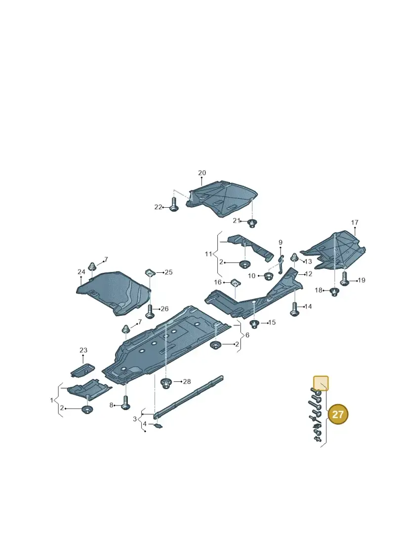 V04017001CA Porsche 1 Set Fixing Parts for Noise Insulation