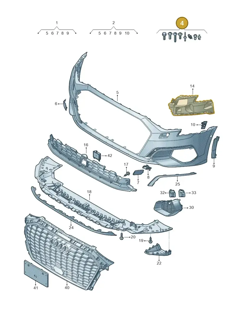 V04017001CF Porsche 1 Set Fixing Parts for Bumper