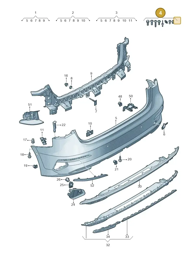 V04017001CG Porsche 1 Set Fixing Parts for Bumper