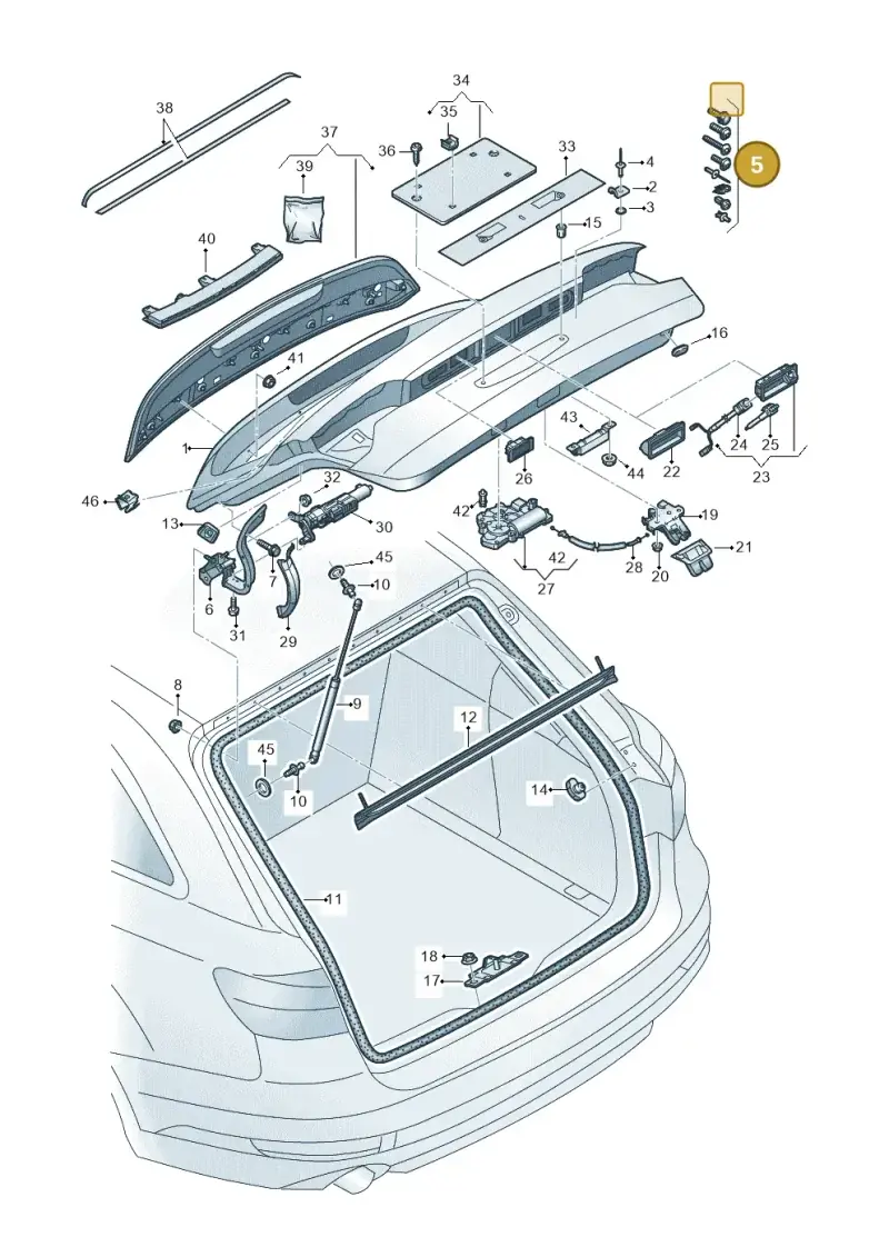 V04017001C Porsche 1 Set Attachment Parts for Rear Lid