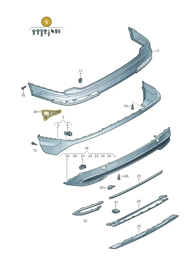 V04017001E Porsche 1 Set Fixing Parts for Bumper
