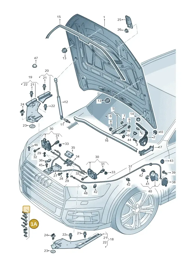 V04017001F Porsche 1 Set Attachment Parts for Bonnet