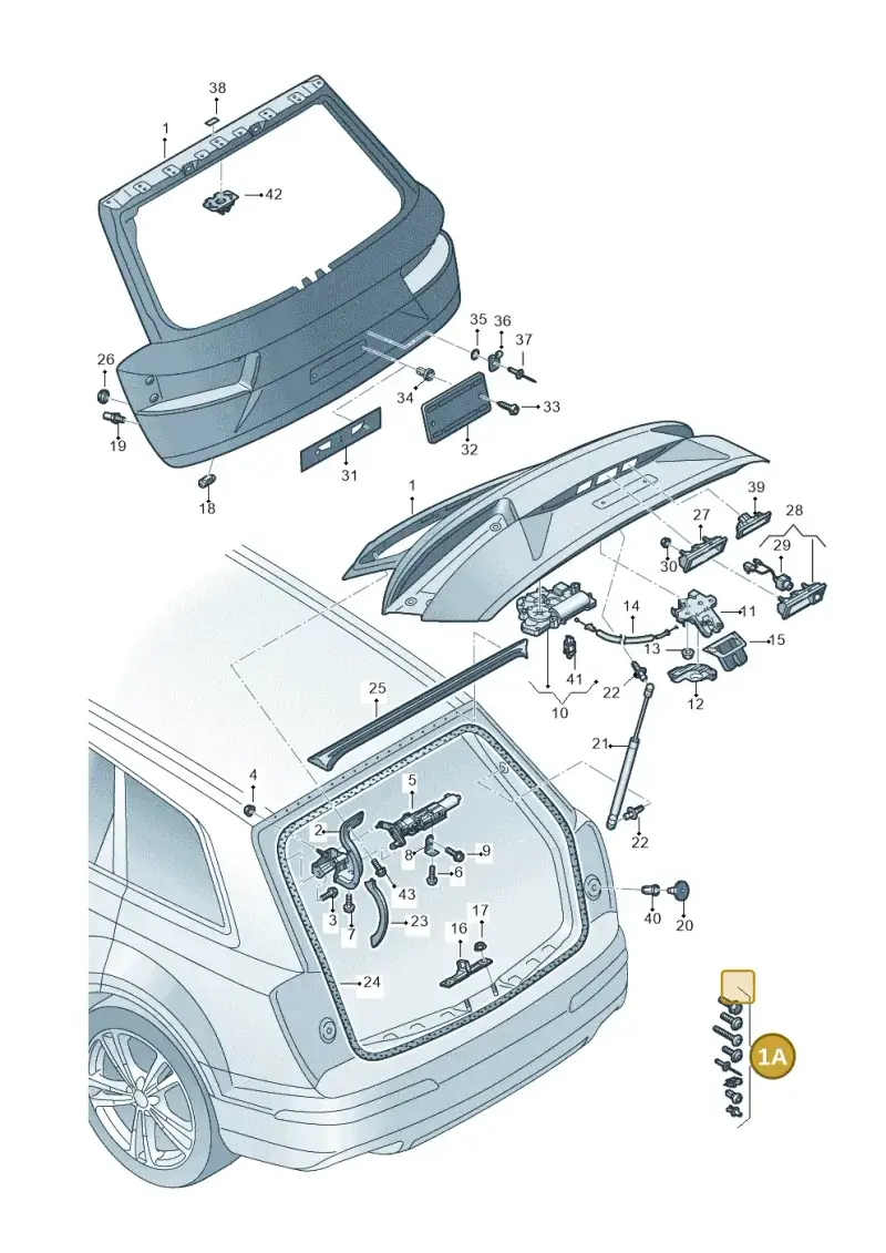 V04017001L Porsche 1 Set Attachment Parts for Rear Lid