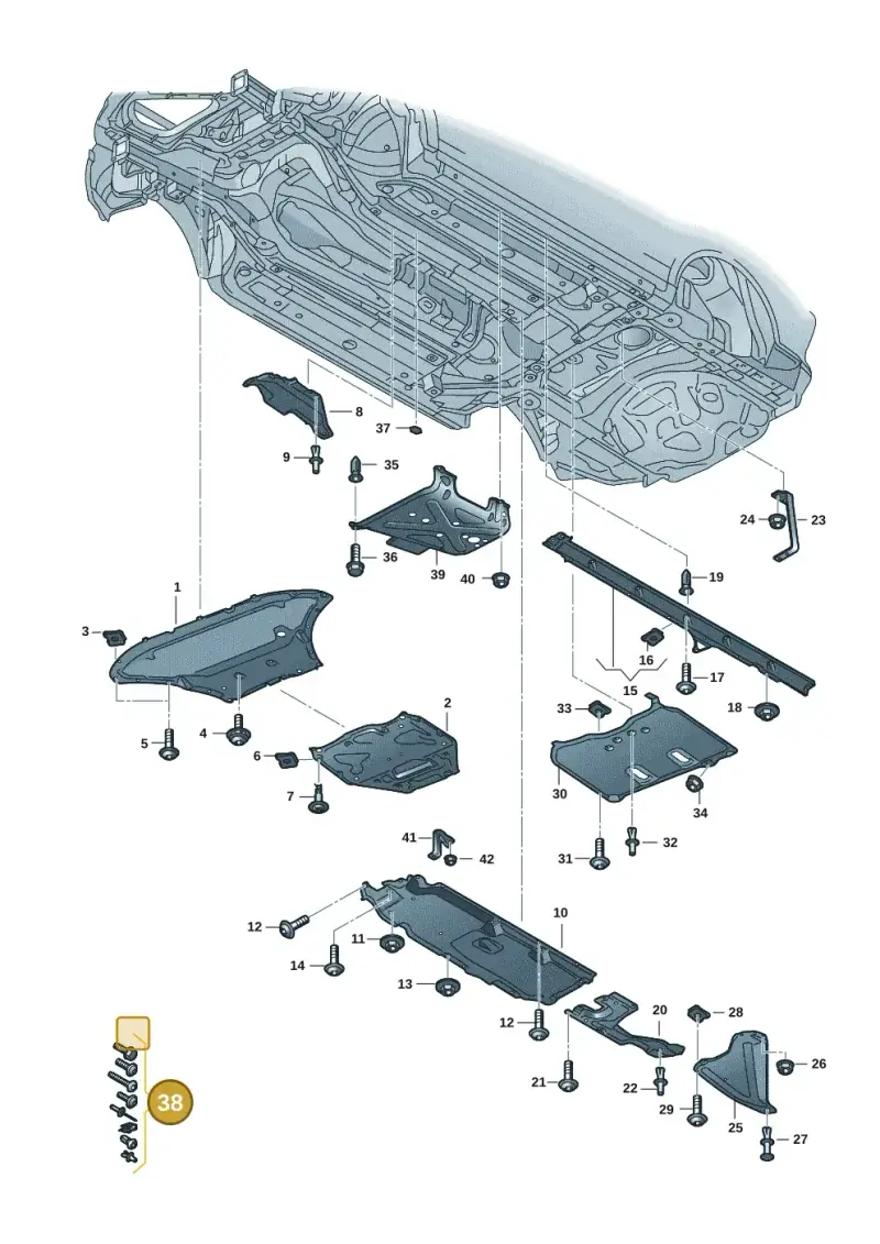 V04017001M Porsche 1 Set Fixing Parts for Underbody Cladding